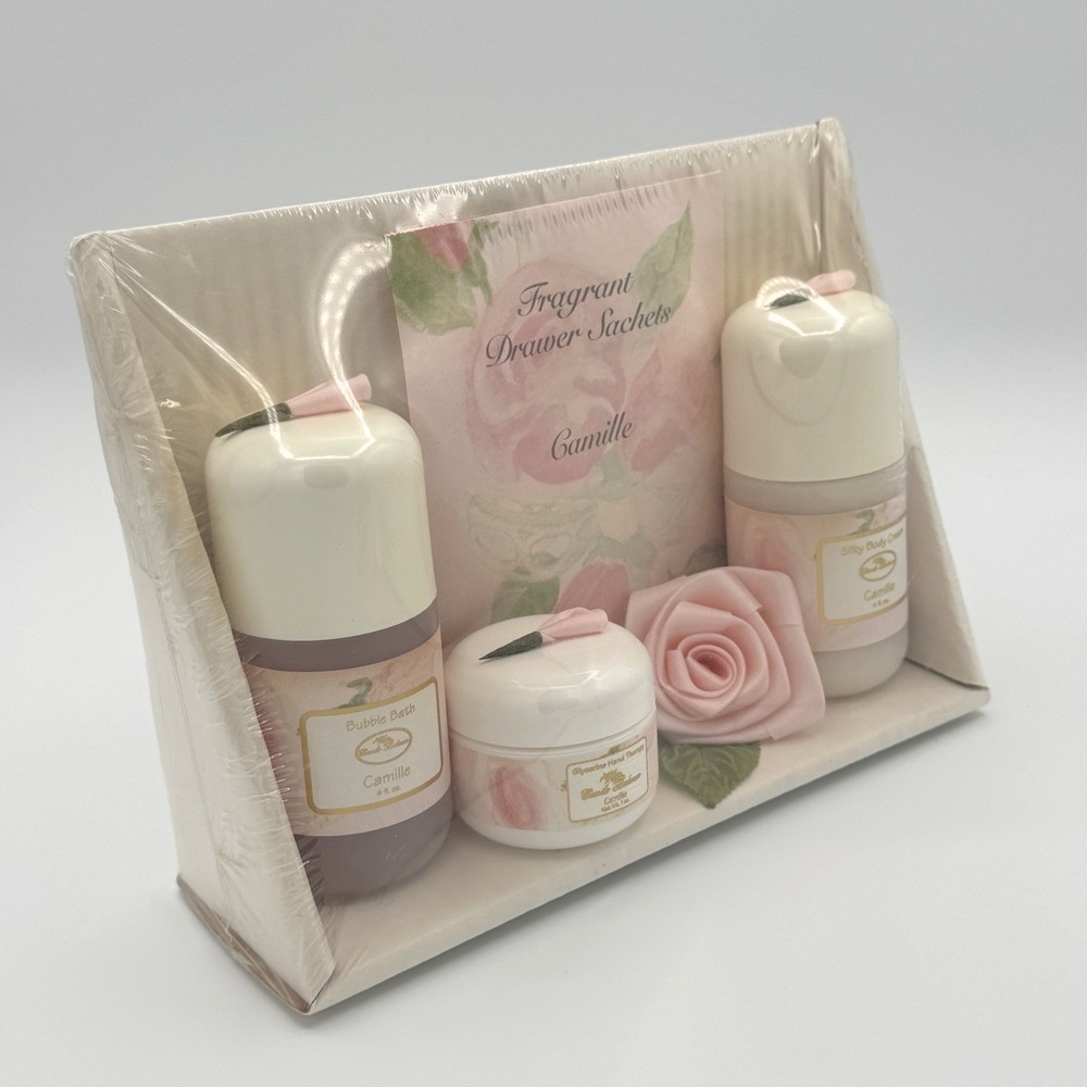 Vtg Camille Beckman Bath Gift‎ Set Bubble Bath Glycerin Hand Therapy Body Cream